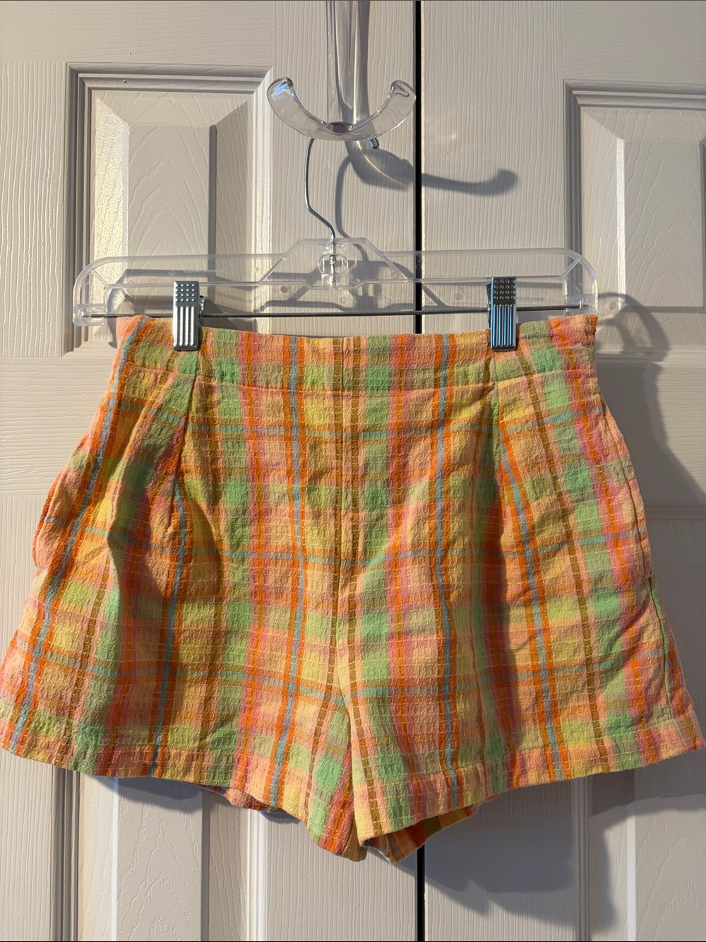 Billabong Pastel Orange Plaid High Waist Shorts